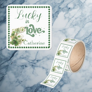  Lucky in Love Green Golden Shamrock Personalized  Square Sticker