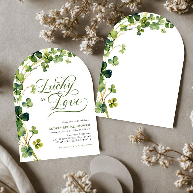 Lucky in Love Green Shamrock Bridal Shower Invitation (Creator Uploaded)