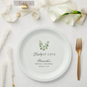 Lucky in Love Green Shamrock Bridal Shower Paper Plates