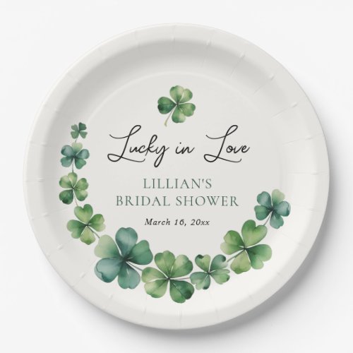 Lucky in Love Green Shamrock Bridal Shower  Paper Plates