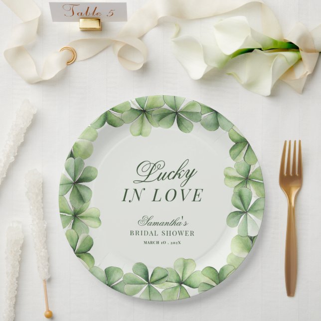 Lucky in Love Green Shamrock Bridal Shower  Paper Plates (Wedding)