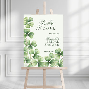 Lucky in Love Green Shamrock Bridal Shower Sign