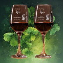  Lucky in Love Green Shamrock Bride Groom Etched