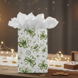 Lucky in Love Green Shamrock Clover Wedding Medium Gift Bag