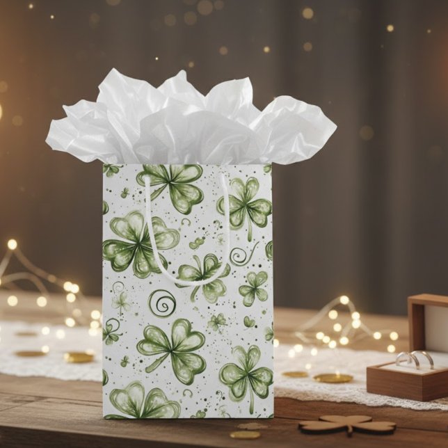 Lucky in Love Green Shamrock Clover Wedding Medium Gift Bag (Creator Uploaded)