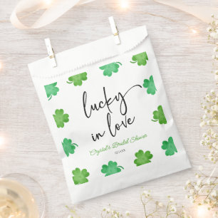 Lucky In Love Green Shamrock Clovers Bridal Shower Favor Bag