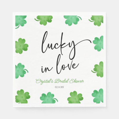 Lucky In Love Green Shamrock Clovers Bridal Shower Napkins