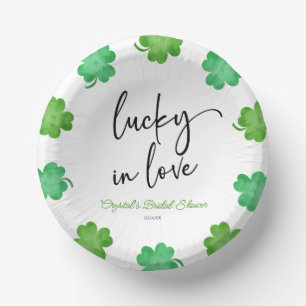 Lucky In Love Green Shamrock Clovers Bridal Shower Paper Bowls