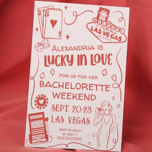 Lucky in Love Hand Drawn Casino Vegas Bachelorette Invitation