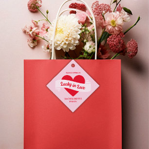 Lucky In Love Heart Chic Pink & Red Bachelorette Favor Tags