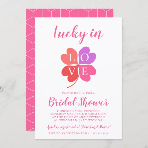 Lucky In Love Heart Shamrock Bridal Shower Invitation