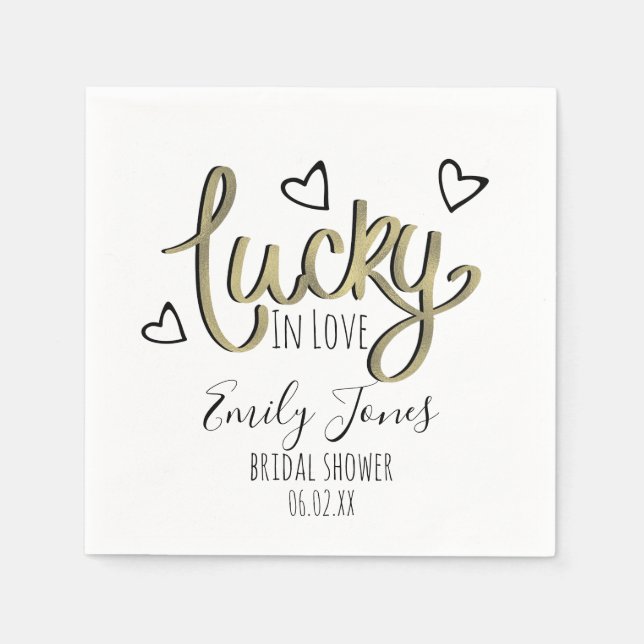 Lucky in Love Hearts Bridal Shower Napkins (Front)