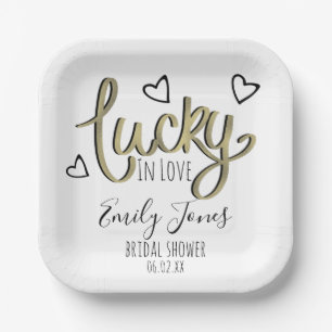 Lucky in Love Hearts Bridal Shower Paper Plates