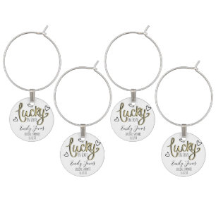 Lucky in Love Hearts Bridal Shower Wine Charm