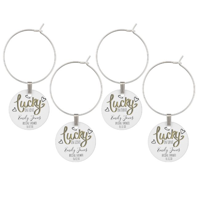 Lucky in Love Hearts Bridal Shower Wine Charm (Staggered)