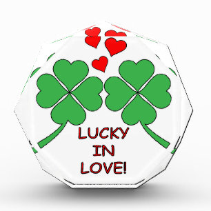 Lucky In Love Hearts Clover Acrylic Award