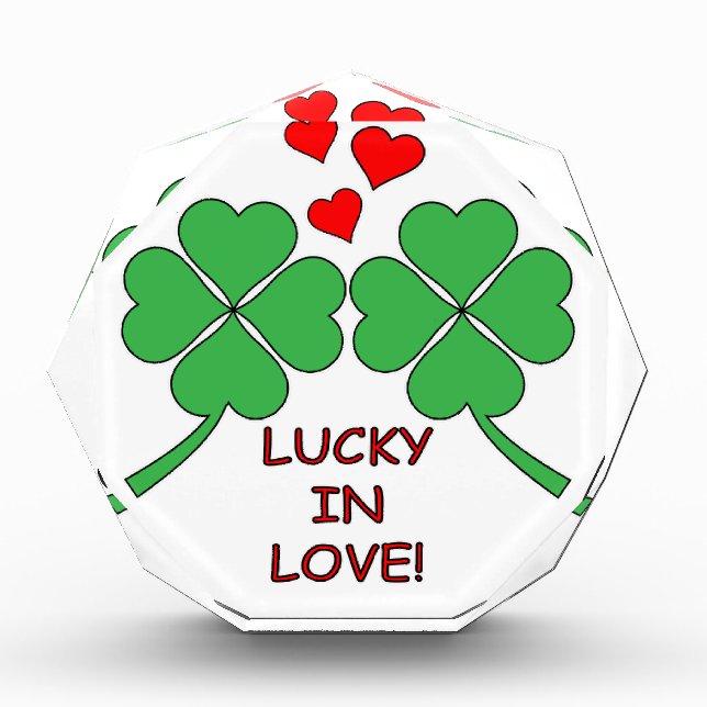 Lucky In Love Hearts Clover Acrylic Award (Front)