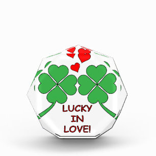 Lucky In Love Hearts Clover Acrylic Award