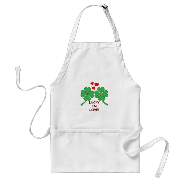 Lucky In Love Hearts Clover Adult Apron (Front)