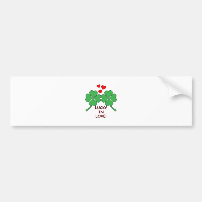 Lucky In Love Hearts Clover Bumper Sticker (Front)