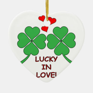 Lucky In Love Hearts Clover Ceramic Ornament
