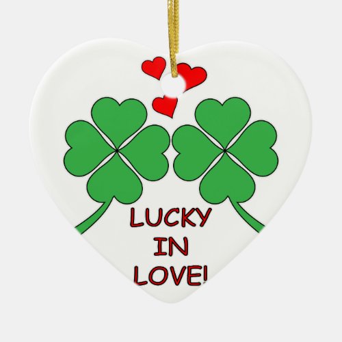 Lucky In Love Hearts Clover Ceramic Ornament