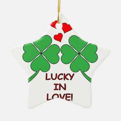 Lucky In Love Hearts Clover Ceramic Ornament