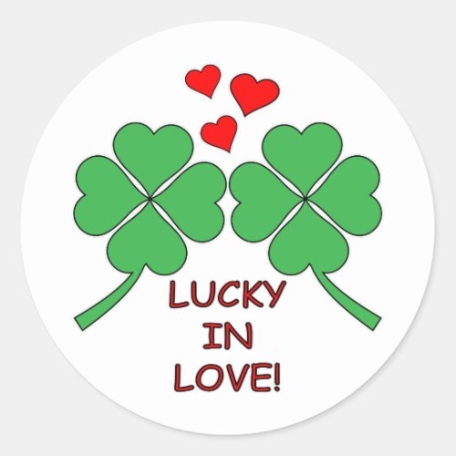 Lucky In Love Hearts Clover Classic Round Sticker