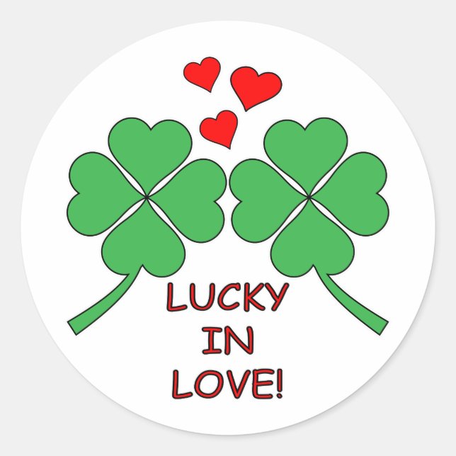 Lucky In Love Hearts Clover Classic Round Sticker (Front)