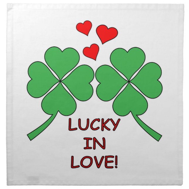 Lucky In Love Hearts Clover Cloth Napkin (Front)