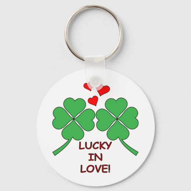 Lucky In Love Hearts Clover Keychain (Front)