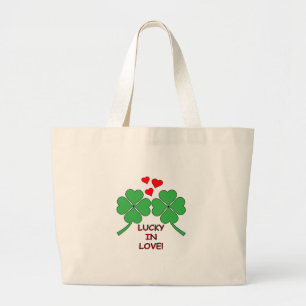 Lucky In Love Hearts Clover Large Tote Bag