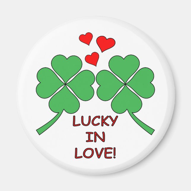 Lucky In Love Hearts Clover Magnet (Front)