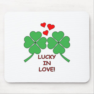 Lucky In Love Hearts Clover Mouse Pad