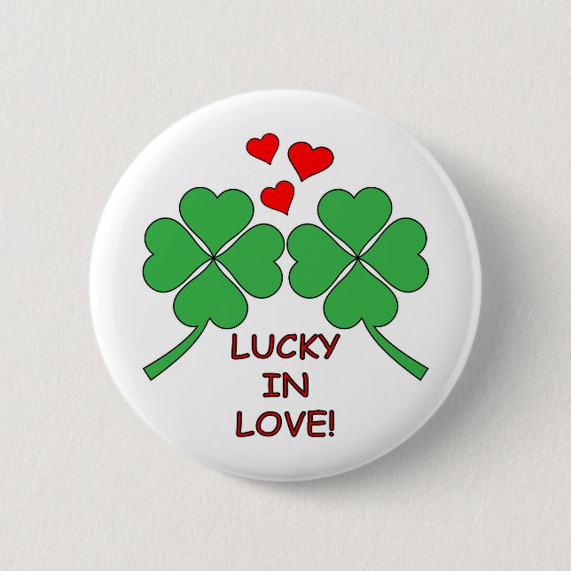 Lucky In Love Hearts Clover Pinback Button (Front)