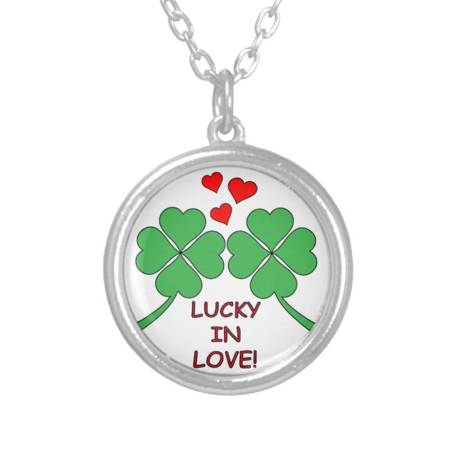 Lucky In Love Hearts Clover Silver Plated Necklace (Front)
