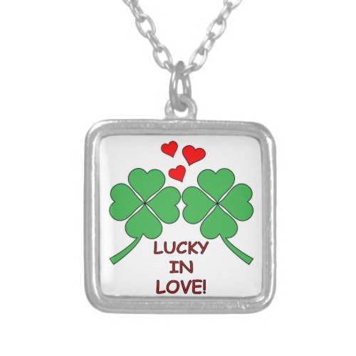 Lucky In Love Hearts Clover Silver Plated Necklace