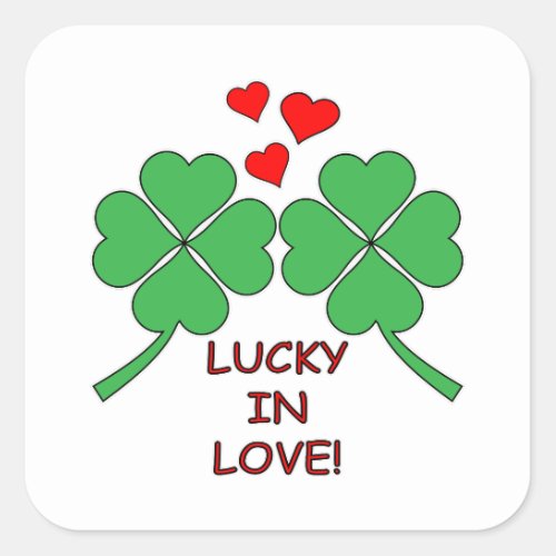Lucky In Love Hearts Clover Square Sticker