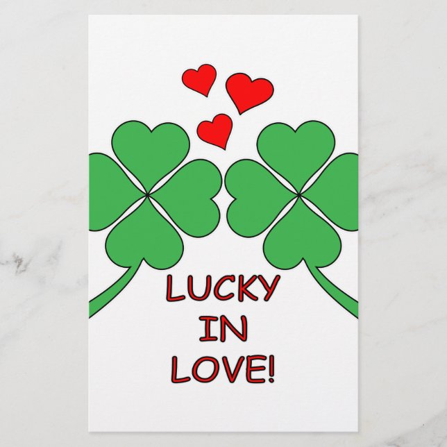 Lucky In Love Hearts Clover Stationery (Front)