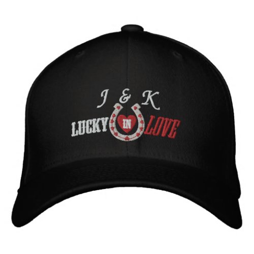Lucky in Love Horseshoe Hearts Embroidered Baseball Hat