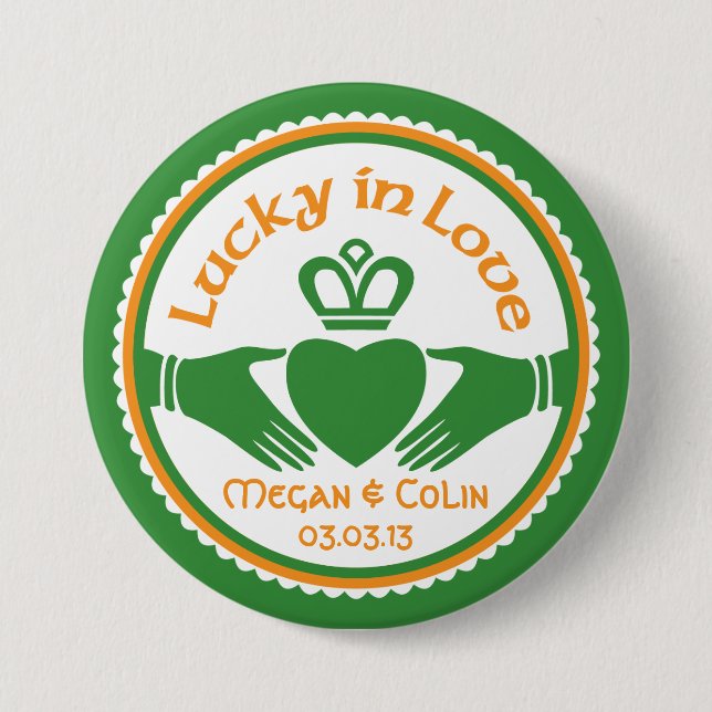 Lucky in Love Irish Claddagh Wedding Button (Front)