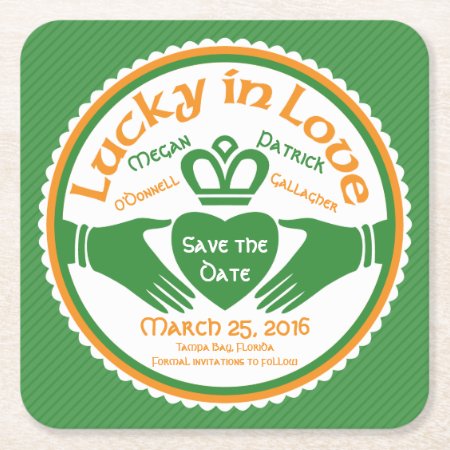 Lucky In Love Irish Claddagh Wedding Save The Date Square Paper Coaste