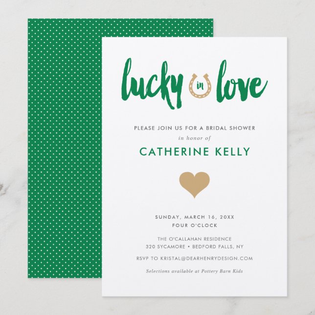 Lucky in Love Irish Horseshoe Bridal Shower Green Invitation (Front/Back)