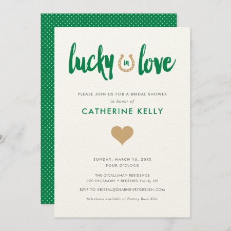 Lucky In Love Irish Horseshoe Bridal Shower Green Invitation