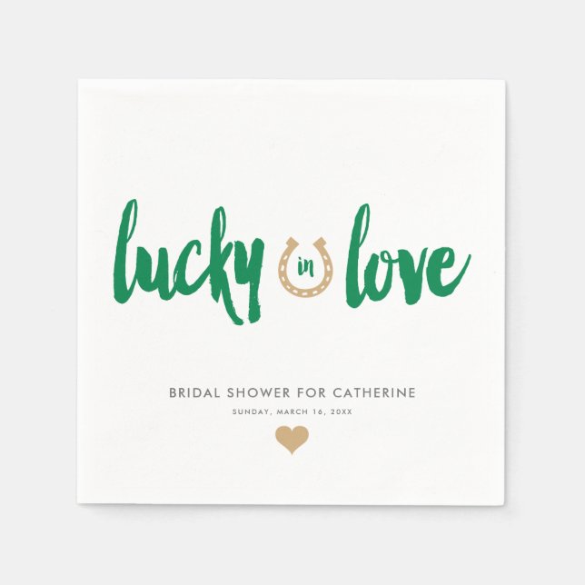 Lucky in Love Irish Horseshoe Bridal Shower Green  Napkins (Front)