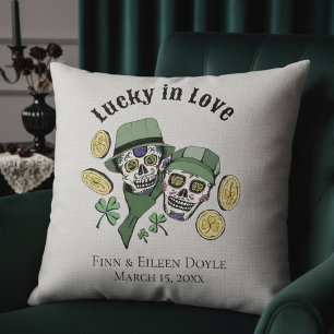 Lucky In Love Irish Sugar Skulls Newlywed Throw Pillow
