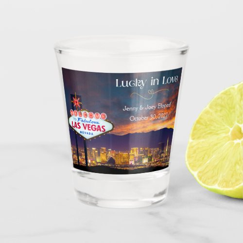 Lucky In Love Las Vegas Elepment Announcement Shot Glass