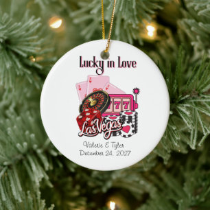 Lucky in Love Las Vegas Elopement Ceramic Ornament