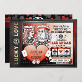 Lucky in Love Las Vegas Red Black Wedding Invite (Front/Back)
