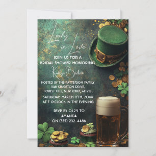 Lucky in love Leprechaun and beer green bridal Invitation